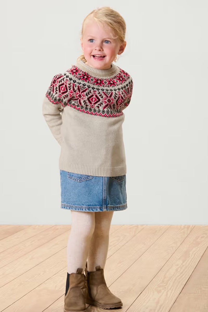 Tchibo Toddlers Girl Ribbed Neck Aztec Pattern Sweater, Multicolor - Image 1
