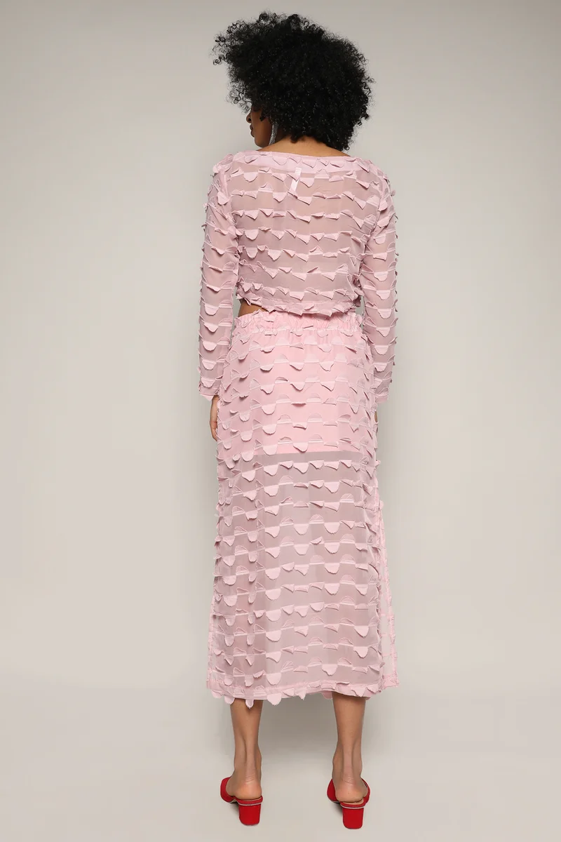 PINACOLADA  Women's Blush Pink Sheer Applique Co-Ord Set With Slit for Women | Best Price UAE