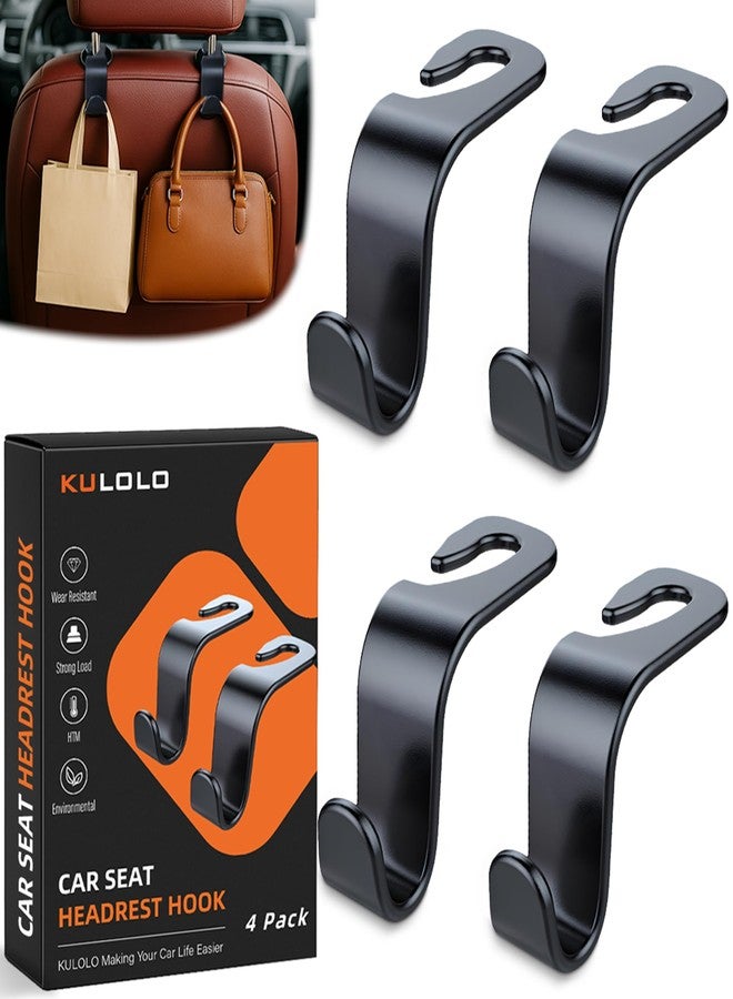 KULOLO Car Seat Hooks & Purse Holder - 4 Pack Boxed,55 lb Heavy Duty,Eco PP Car Hooks for Purse/Bag/Baby Gear/Gym Bag/Groceries/Cup/,Fits 0.32-0.55”Car Headrest Rods (Black) - Image 1