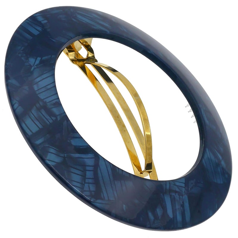 Camila Paris CP3257 French Hair Barrette Clip for Girls Round Handmade Blue Strong Hold Grip Hair Clips for Women No Slip and Durable Styling Girls Hair Accessories Made in France