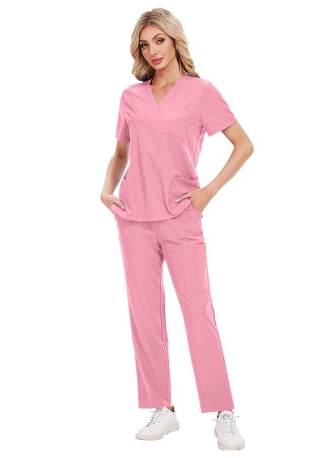 NiaaHinn Womens Men Medical Scrubs Set Unisex Scrub Top and Scrub Pant Set Medical Uniform Scrubs Medical Uniform Set (Pink) - Image 5