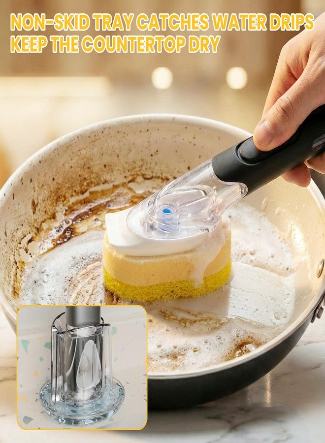 RIMAY Soap Dispensing Replacement Dish Brush Storage Set with 10 PCS Sponge Refills & Holder - RIMAY Dispenser Scrub Cleaning Scrubber Kitchen Dishwashing Dish Wand Handle for Dishes/Pans/Pots/Sink(Yellow - Image 2