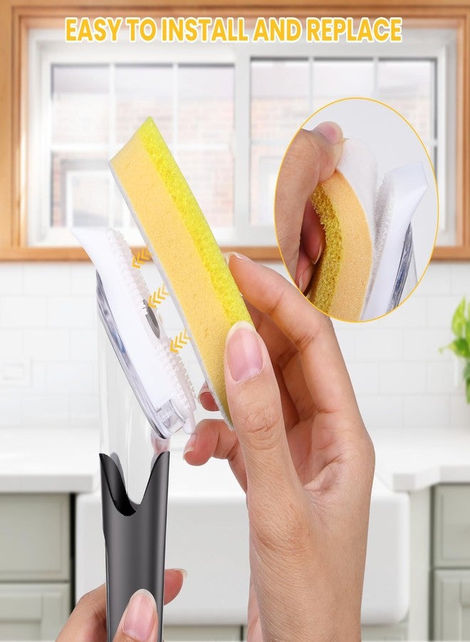 RIMAY Soap Dispensing Replacement Dish Brush Storage Set with 10 PCS Sponge Refills & Holder - RIMAY Dispenser Scrub Cleaning Scrubber Kitchen Dishwashing Dish Wand Handle for Dishes/Pans/Pots/Sink(Yellow - Image 4