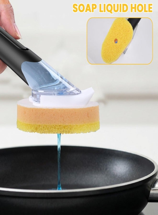 RIMAY Soap Dispensing Replacement Dish Brush Storage Set with 10 PCS Sponge Refills & Holder - RIMAY Dispenser Scrub Cleaning Scrubber Kitchen Dishwashing Dish Wand Handle for Dishes/Pans/Pots/Sink(Yellow - Image 5