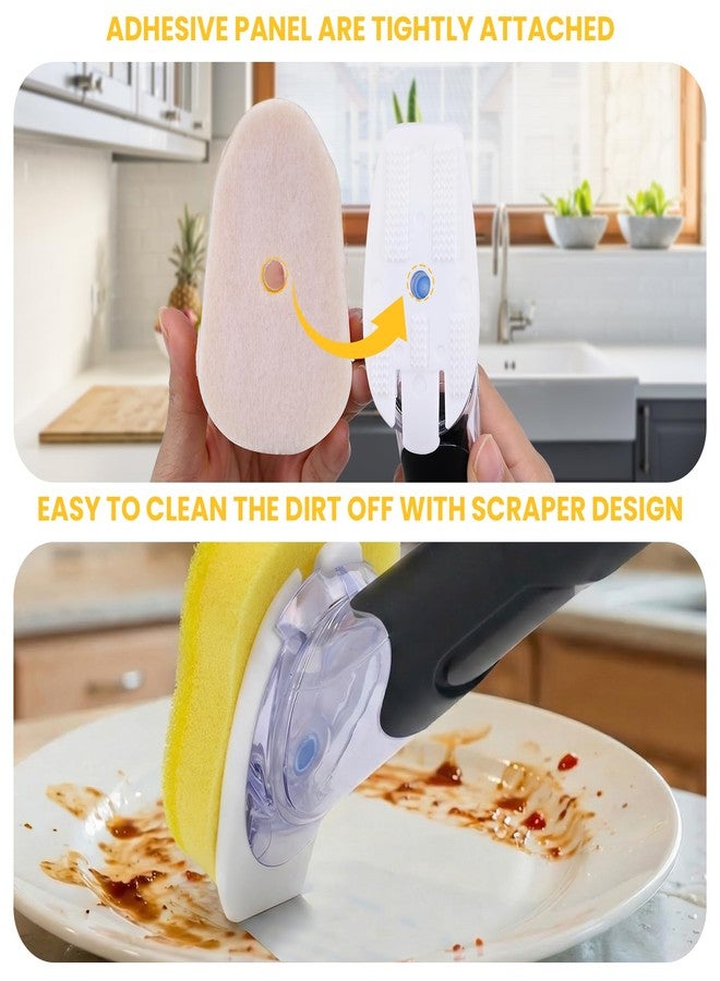 RIMAY Soap Dispensing Replacement Dish Brush Storage Set with 10 PCS Sponge Refills & Holder - RIMAY Dispenser Scrub Cleaning Scrubber Kitchen Dishwashing Dish Wand Handle for Dishes/Pans/Pots/Sink(Yellow - Image 3