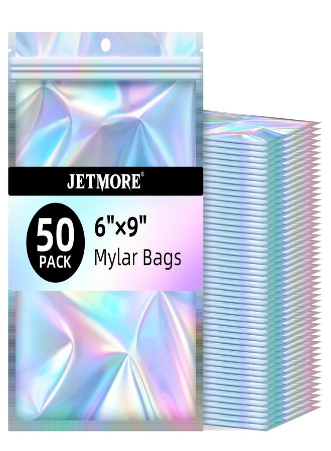 JETMORE Mylar Bags, 50 PCS Resealable Bags-6x9in, Holographic Bags for Party Favors, Little Bag for Jewelry, Sealable Bag for Papers, Souvenirs, Dispensary Packaging for Edibles, Mothers Day Gifts - Image 1