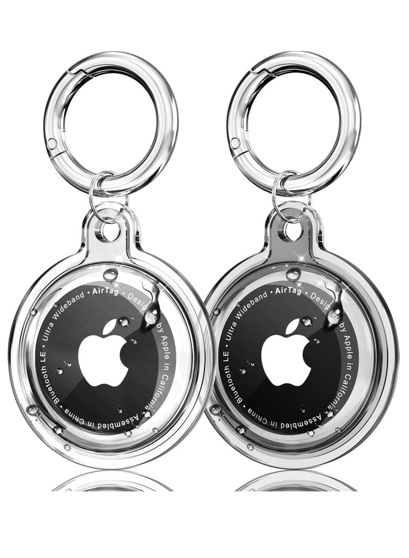 2 حزمة Apple AirTags حالة حماية مع سلسلة المفاتيح ، قوس تتبع ، حالة حماية IPX8 شفافة مقاومة للماء ، مناسبة للتعليق على حقائب الظهر ، حالات الهاتف ، الملابس ، الحيوانات الأليفة ، إلخ (واضح) - Image 1