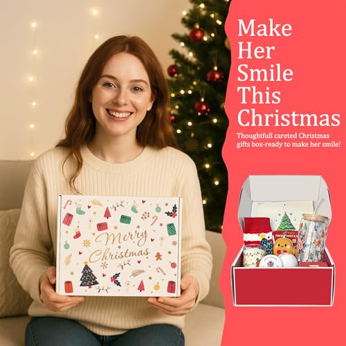 LUICONMO Christmas Gift for Women 2026, Unique Christmas Basket for Coworker Teacher Employee Sister Best Friend Mom Wife, Xmas Holiday Gifts for Women Secret Santa Gift Box Set with Holiday Glass Cup - Image 2