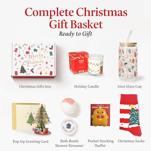 LUICONMO Christmas Gift for Women 2026, Unique Christmas Basket for Coworker Teacher Employee Sister Best Friend Mom Wife, Xmas Holiday Gifts for Women Secret Santa Gift Box Set with Holiday Glass Cup - Image 3