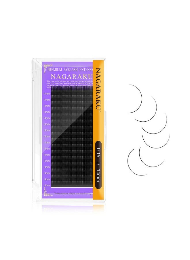 NAGARAKU Eyelash Extensions Individual Lashes 0.15 Mm D Curl 14Mm Premium Classic Matte Black Faux Mink 16 Rows Natural Professional Beauty Salon Supplies  - Image 1