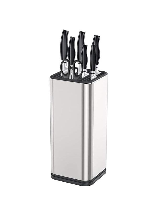 HOOKOR Universal Knife Block Holder Stainless Steel Modern Rectangular Design with Scissors-Slot, Knife Holder Counter-top Storage, Holds 12 8-Blade Knives, 23x11cm  - Image 1
