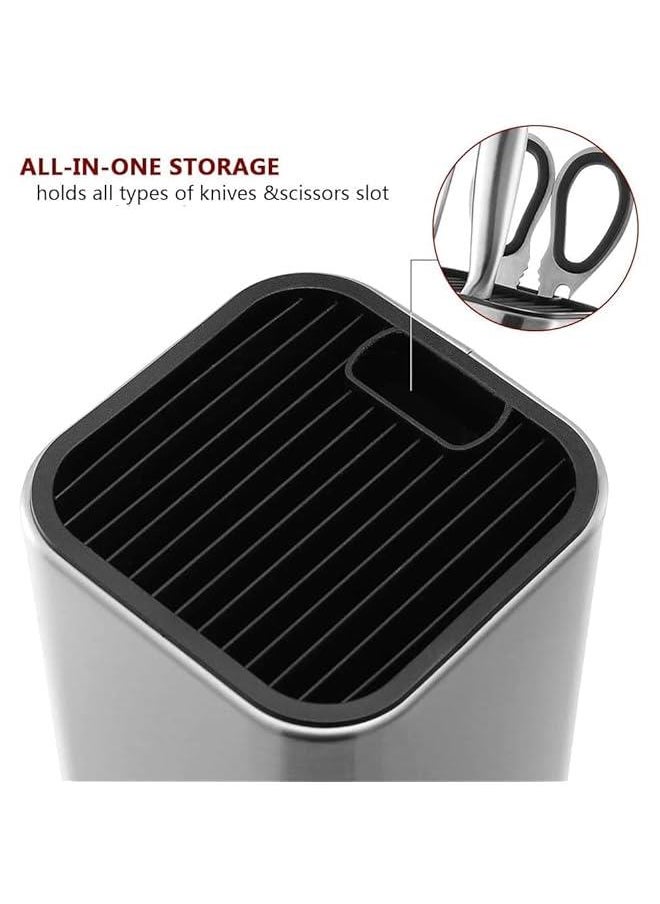 HOOKOR Universal Knife Block Holder Stainless Steel Modern Rectangular Design with Scissors-Slot, Knife Holder Counter-top Storage, Holds 12 8-Blade Knives, 23x11cm  - Image 4