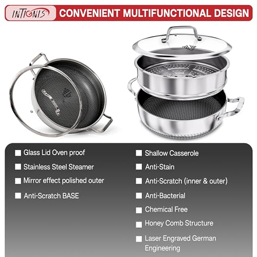 INTIGNIS Multi-Functional Casserole Dish with lid + Steamer | Anti Scratch | Non-Stick | 30cm/12 inches – 5.5L | PFOA Free | Induction Compatible | German C3+3 Coating - Image 5