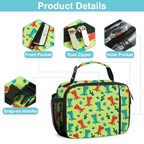 esouler Lunch Box Kids Insulated Lunch Bag for Boys & Girls Durable Children Lunchbox for School with Water Bottle Holder-Orange Dinosaur - Image 3