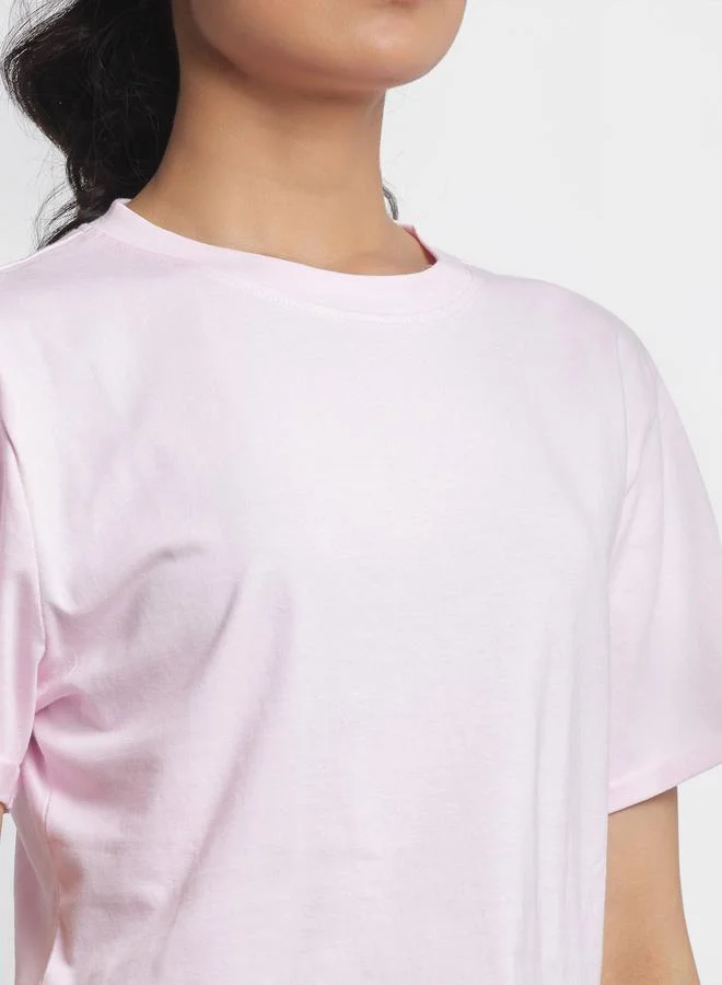 ستايلي Pink Cotton Short Sleeve Crop T-Shirt By Door74