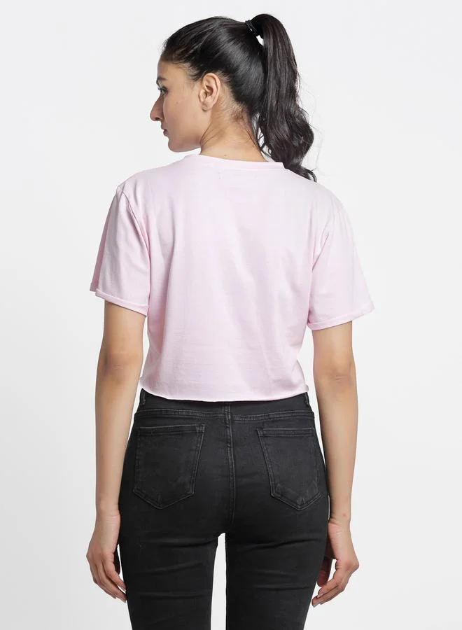 ستايلي Pink Cotton Short Sleeve Crop T-Shirt By Door74