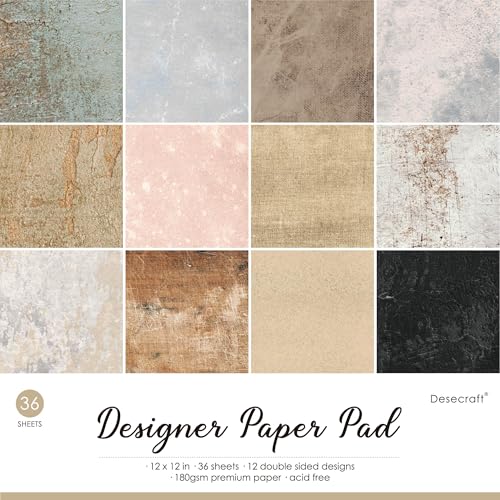 Desecraft Vintage Textured 12x12 Scrapbooking Cardstock Decorative Paper - 36 Sheets - for Card Making Background Origami Textured Decorative Scrapbook Paper Scrapbook Materials Supplies - Image 1