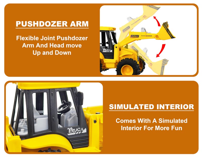 VGRASSP 2-in-1 Bulldozer & Excavator Construction Vehicle Toy for Kids with Movable Shovel Head, Excavator Arm, Durable Friction Wheels - Indoor & Outdoor Truck Toy - Multicolor (12 Inch) - Image 2
