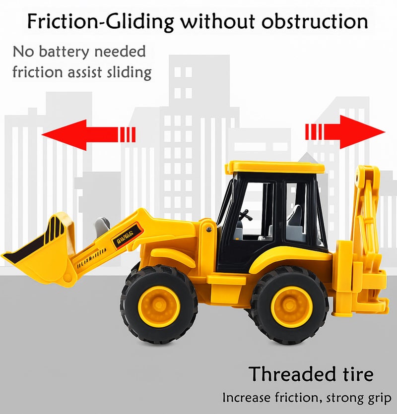 VGRASSP 2-in-1 Bulldozer & Excavator Construction Vehicle Toy for Kids with Movable Shovel Head, Excavator Arm, Durable Friction Wheels - Indoor & Outdoor Truck Toy - Multicolor (12 Inch) - Image 3