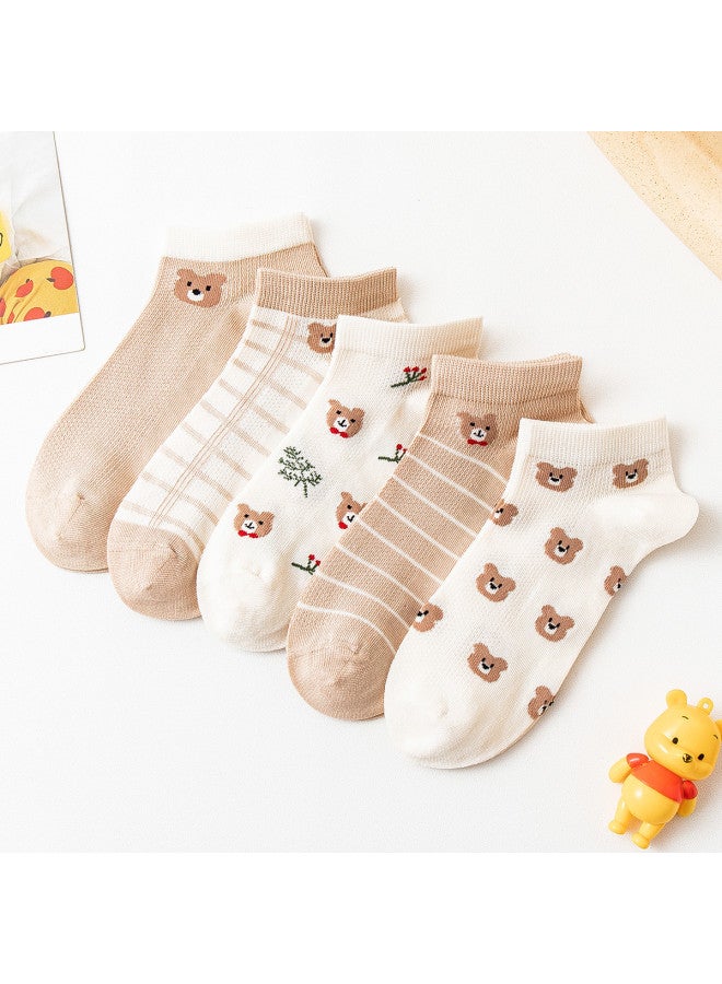 Bumblebee 5-pack Kids Socks Comfortable Mesh Socks For Big Kids Ankle Socks Bear Print School Socks - Image 2