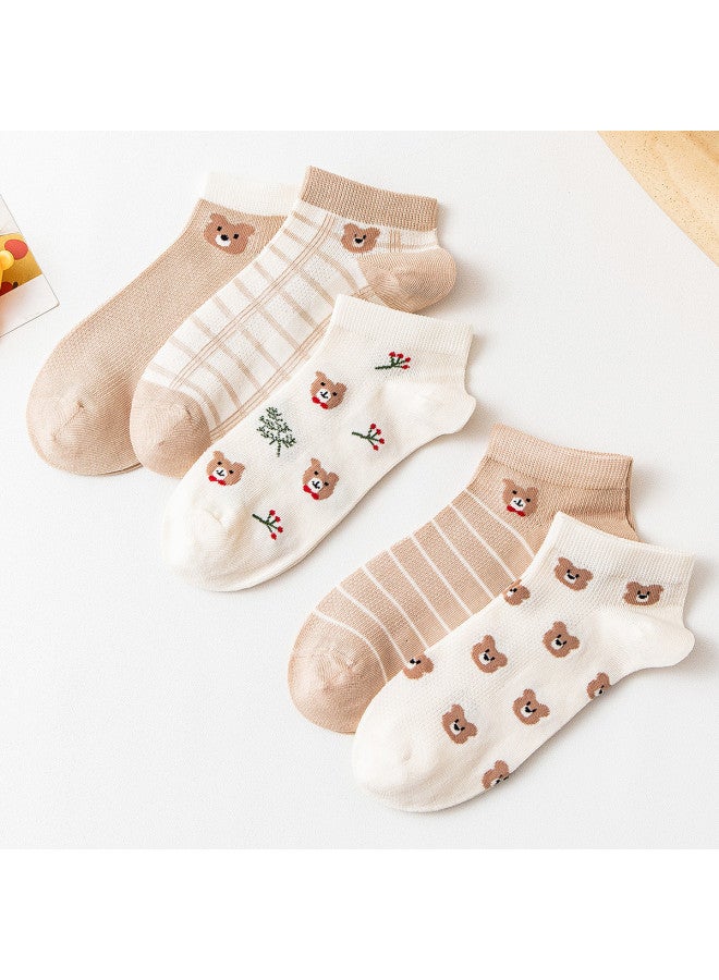 Bumblebee 5-pack Kids Socks Comfortable Mesh Socks For Big Kids Ankle Socks Bear Print School Socks - Image 3