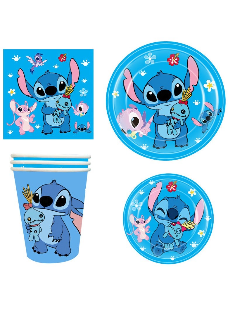 100pcsProcos - Stitch themed birthday party banner flags and disposable paper cups and tableware for New Year's Eve party, suitable for 10 guests, suitable as a gift for birthday parties or for boys and girls - Image 2