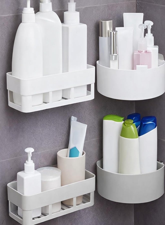 Hoyehola Wall Shelves Bathroom Plastic Self-Adhesive Corner Stand Without Drilling Multipurpose Wall Holder Bathroom Storage Rack Shower Rack White(2 PCS Corner)(2 PCS Wall Shelf) Total 4 PCS - Image 1