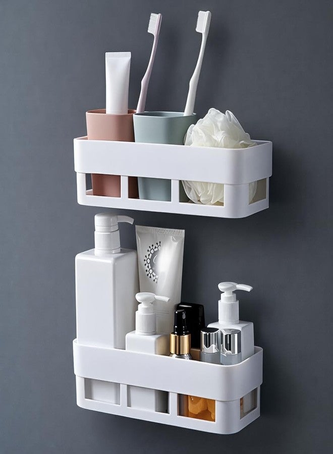 Hoyehola Wall Shelves Bathroom Plastic Self-Adhesive Corner Stand Without Drilling Multipurpose Wall Holder Bathroom Storage Rack Shower Rack White(2 PCS Corner)(2 PCS Wall Shelf) Total 4 PCS - Image 3