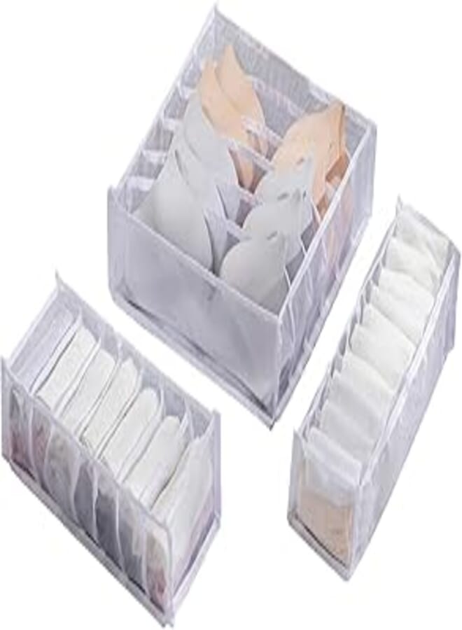 iBccly Underwear Storage Box, Sock Drawer Organizer Divider, 24 Cell Collapsible Closet Cabinet for Socks Bra Underpants Organizer Drawers Underpants Wardrobe Cell Collapsible Closet (3 PCS, White)