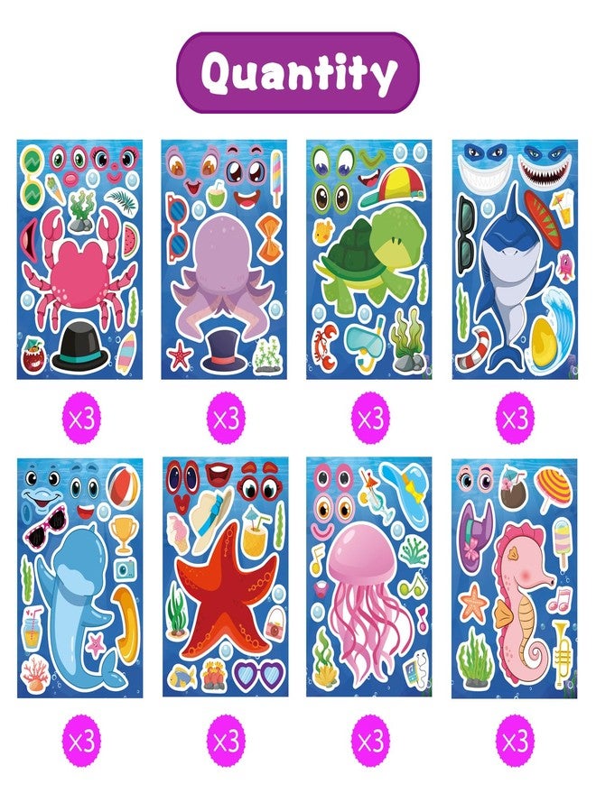 DUJAA 24 Sheets Ocean Stickers for Kids, Make Your Own Sea Animal Mix and Match Sticker Sheets, Make a Face Stickers for Kids Activities Supplies Crafts - Image 2