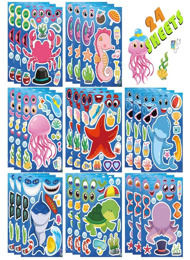 DUJAA 24 Sheets Ocean Stickers for Kids, Make Your Own Sea Animal Mix and Match Sticker Sheets, Make a Face Stickers for Kids Activities Supplies Crafts - Image 1