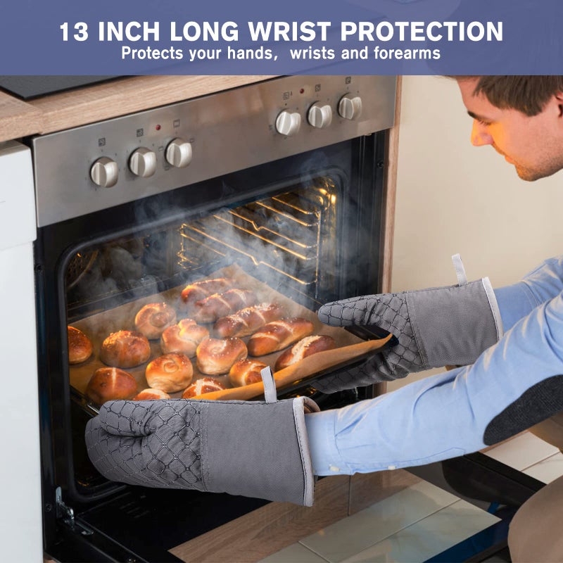 IXO 6Pcs Oven Mitts and Pot Holders  500? Heat Resistant Oven Mitts with Kitchen Towels Soft Cotton Lining and Non-Slip Silicone Surface Safe for Baking  Cooking  BBQ (Grey) - Image 4