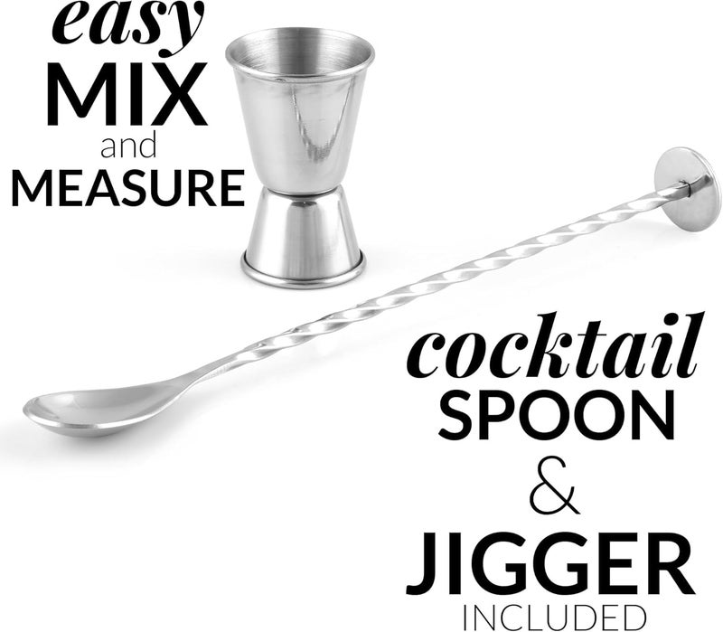 Iktu 700ml Cocktail Shaker Bar Set Professional Margarita Mixer Drink Shaker and Measuring Jigger Mixing Spoon Set Professional Stainless Steel Bar Tools Builtin Bartender Strainer for Martini Kit - Image 3