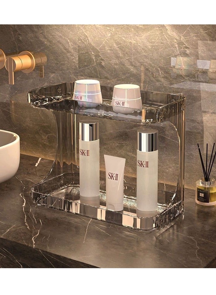 أوليس فيرس  رف ترتيب شفاف للحمام - رف منظم مكون من طابقين شفاف لمستحضرات التجميل والعناية بالبشرة، مع حواف مرتفعة وصديق للبيئة - Image 1