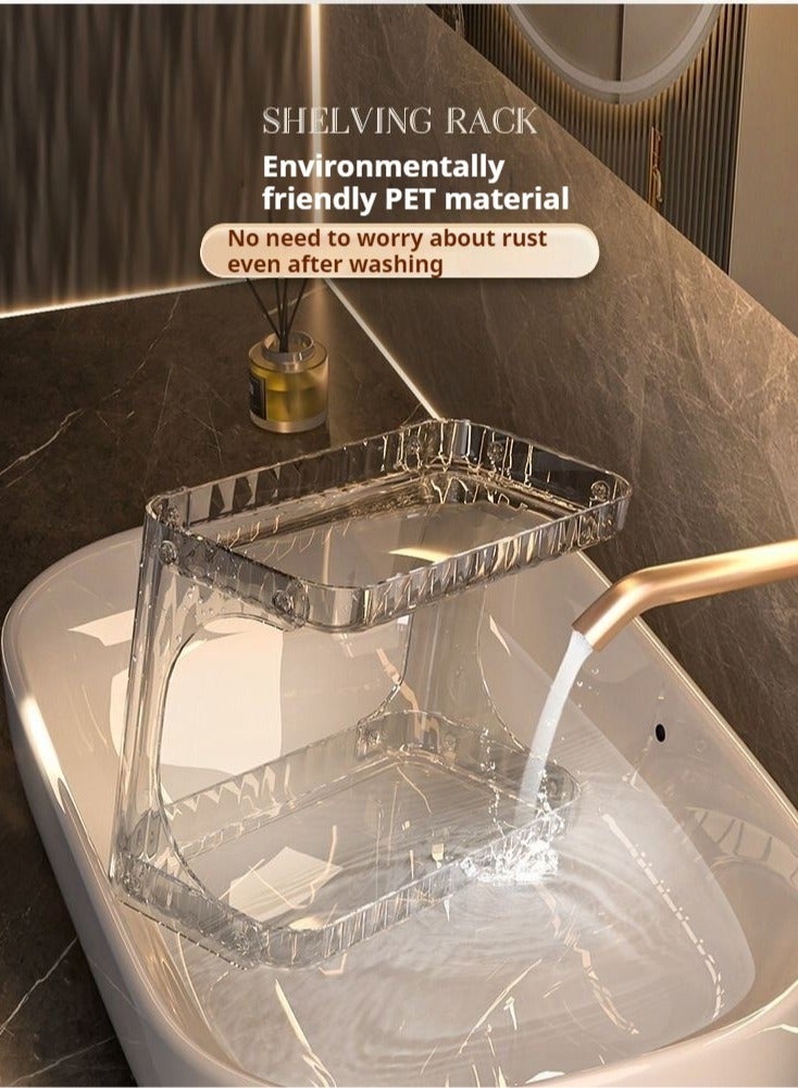 أوليس فيرس  رف ترتيب شفاف للحمام - رف منظم مكون من طابقين شفاف لمستحضرات التجميل والعناية بالبشرة، مع حواف مرتفعة وصديق للبيئة - Image 4