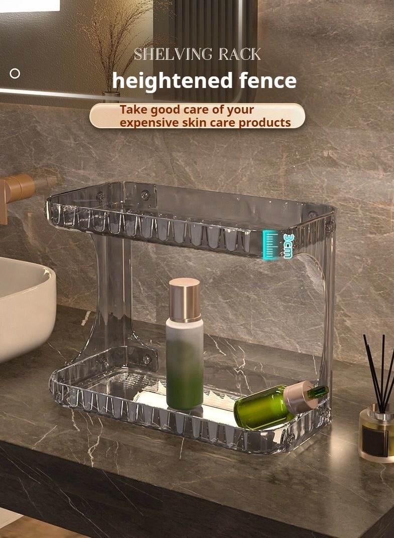 أوليس فيرس  رف ترتيب شفاف للحمام - رف منظم مكون من طابقين شفاف لمستحضرات التجميل والعناية بالبشرة، مع حواف مرتفعة وصديق للبيئة - Image 5