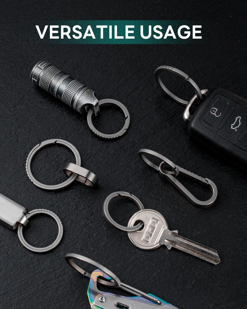 TISUR Titanium Keychain Rings, Split Side Pushing Key Rings Heavy Duty Black Key Ring For Key Chain Carabiner Dog Tag Ring (2pcs Grey Small Titanium Key Rings) - Image 4
