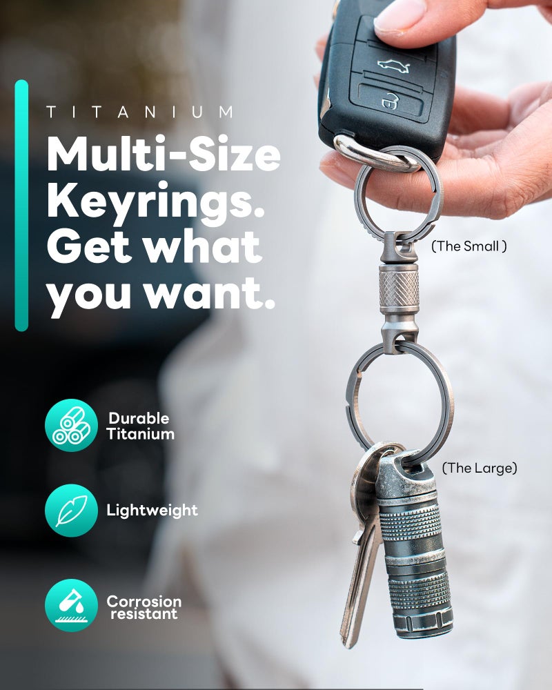 TISUR Titanium Keychain Rings, Split Side Pushing Key Rings Heavy Duty Black Key Ring For Key Chain Carabiner Dog Tag Ring (2pcs Grey Small Titanium Key Rings) - Image 5