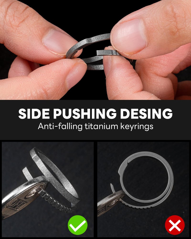 TISUR Titanium Keychain Rings, Split Side Pushing Key Rings Heavy Duty Black Key Ring For Key Chain Carabiner Dog Tag Ring (2pcs Grey Small Titanium Key Rings) - Image 3
