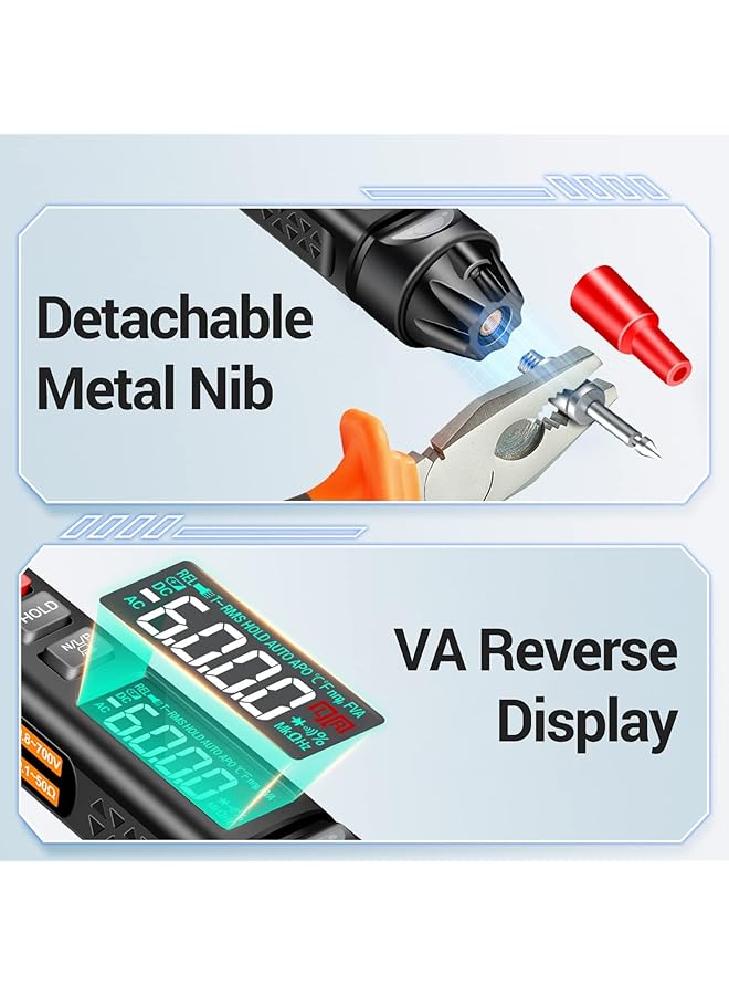 SYOSI Multimeter Ac/Dc Voltage Tester, 6000 Counts Pen Type Professional Current Meter, Non-Contact Electricians Voltmeter Tester For Ac/Dc Voltage, Live Wire, Resistance, Continuity And Diode Tests - Image 3