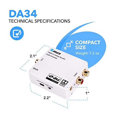 OREI Digital to Analog Audio Decoder by OREI, Convert & Decode Dolby Digital Audio SPDIF/Coaxial 5.1-Channel Input to RCA L/R/3.5mm Headphone Output Converter (DA34) - Image 5