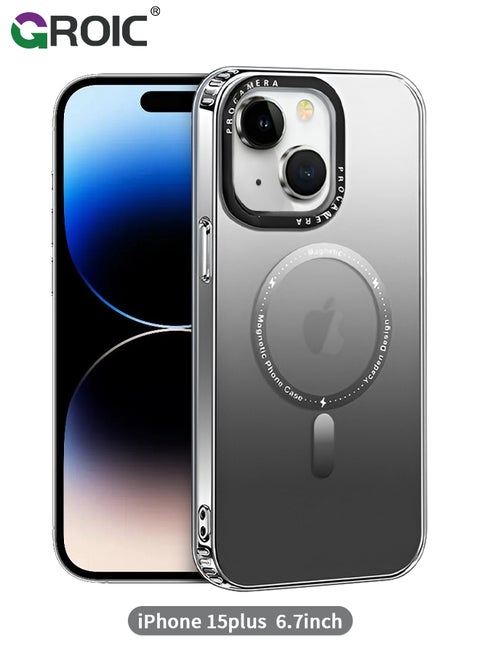 iPhone 15 Plus Case Gradient Black Magnetic Case for 15 Plus Compatible with Magsafe Frosted Texture Case for Women, Shockproof Slim Phone Case for 15 Plus 6.7 Inch