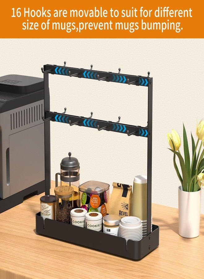 RCHYFEED Countertop Coffee Cup Holder, Aluminum Alloy Mug Holder Organizer with 16 Movable Hooks, 2 Tier Mug Tree Stand Rack with Storage Basket for K Cup Coffee Bar Kitchen - Image 4