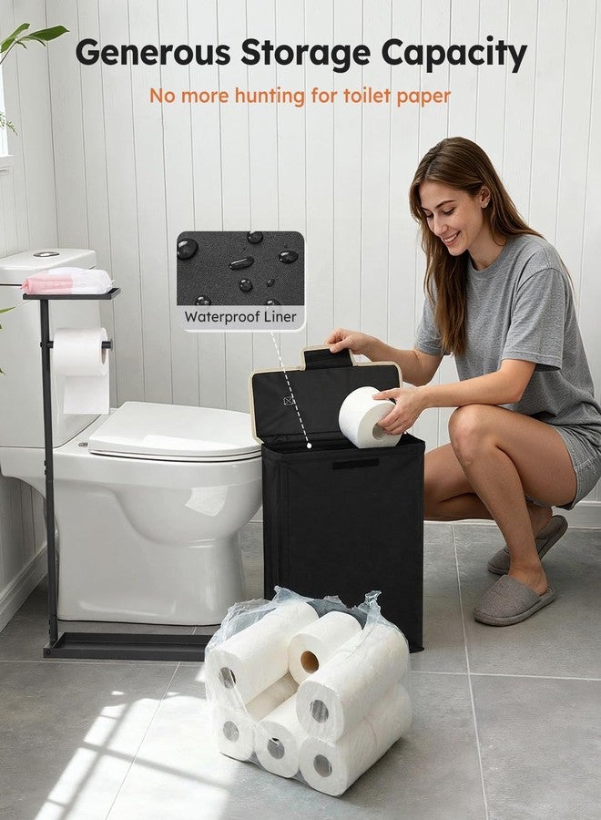 SOLEDI Freestanding Toilet Paper Holder Stand,Bathroom Toilet Paper Storage Organizer with Lid for up to 12 Rolls,Featuring Shelf and Sturdy Metal Base,Black - Image 5