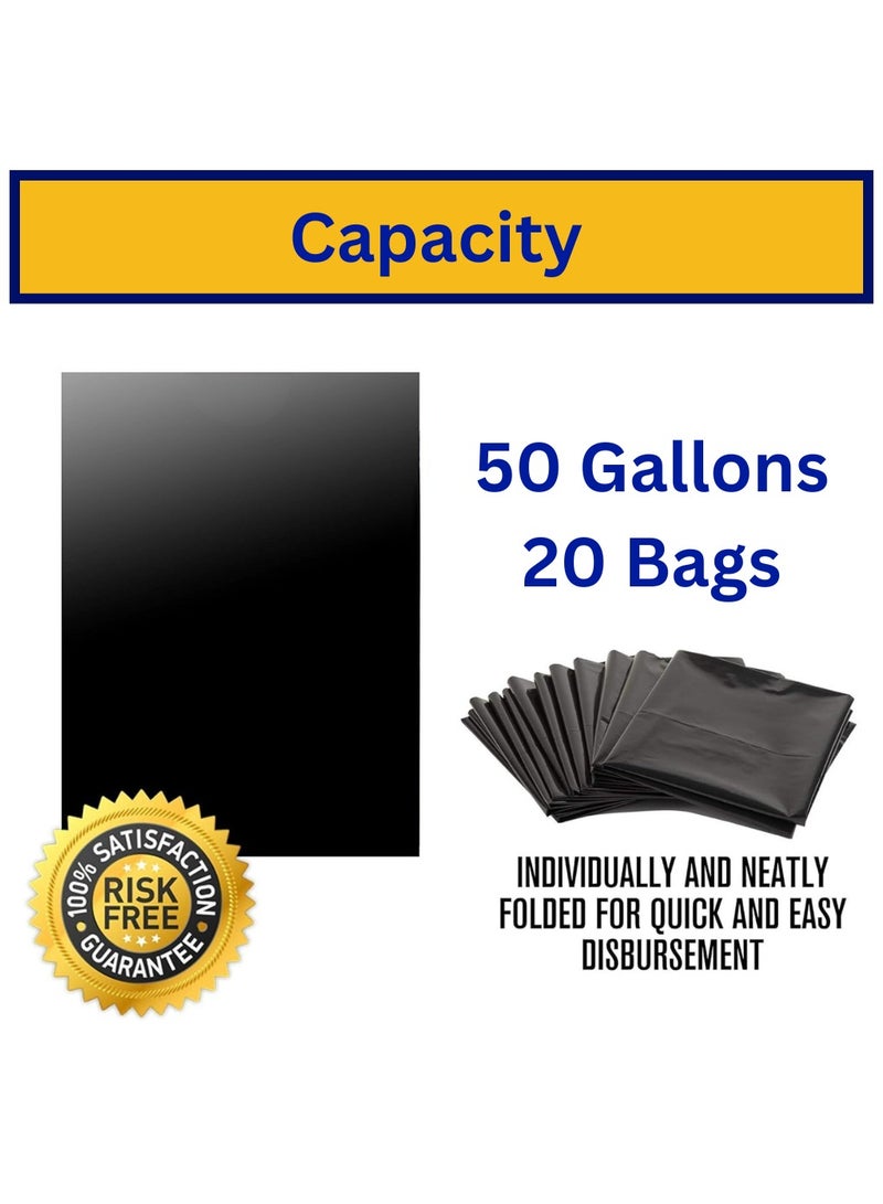 AlsayedP 50 Gallon Heavy Duty Trash Bags 20 Black Plastic Garbage Bags for Contractor, Industrial, Home, Kitchen, Commercial, Yard, Lawn, Leaf (50 Gallons, 20 Bags) - Image 2