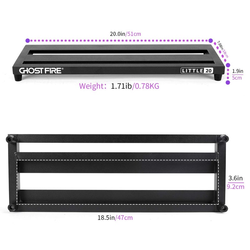 GHOSTFIRE Ghost Fire Guitar Pedal Board Aluminum Alloy 1.7lb Effect Pedalboard 20''x7''x1.9" with Carry Bag,V series (V-LITTLE 20) - Image 2