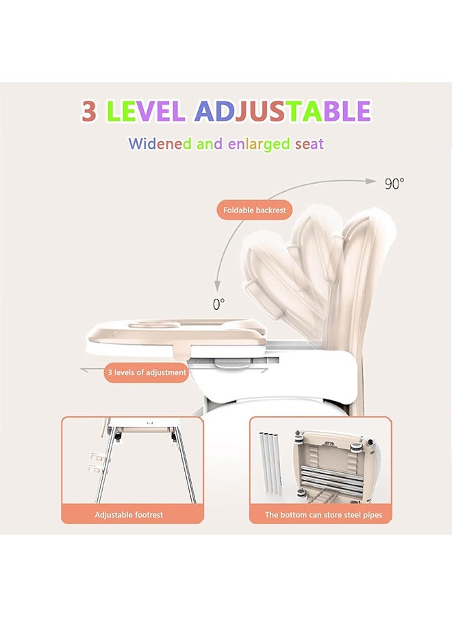 بيوينتي 5-في-1 كرسي الطفل العالي,الكراسي العالية القابلة للطي المحمولة,كرسي الطفل متعدد الوظائف مع علبة قابلة للإزالة,الارتفاع القابل للتعديل ومساندة القدم,كرسي الطعام الطفل مع العجلات,كرسي الأطفال العالي لمدة 6 أشهر إلى 7 سنوات - Image 4