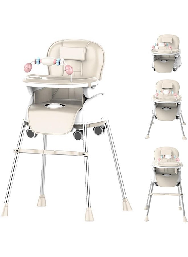 بيوينتي 5-في-1 كرسي الطفل العالي,الكراسي العالية القابلة للطي المحمولة,كرسي الطفل متعدد الوظائف مع علبة قابلة للإزالة,الارتفاع القابل للتعديل ومساندة القدم,كرسي الطعام الطفل مع العجلات,كرسي الأطفال العالي لمدة 6 أشهر إلى 7 سنوات - Image 1