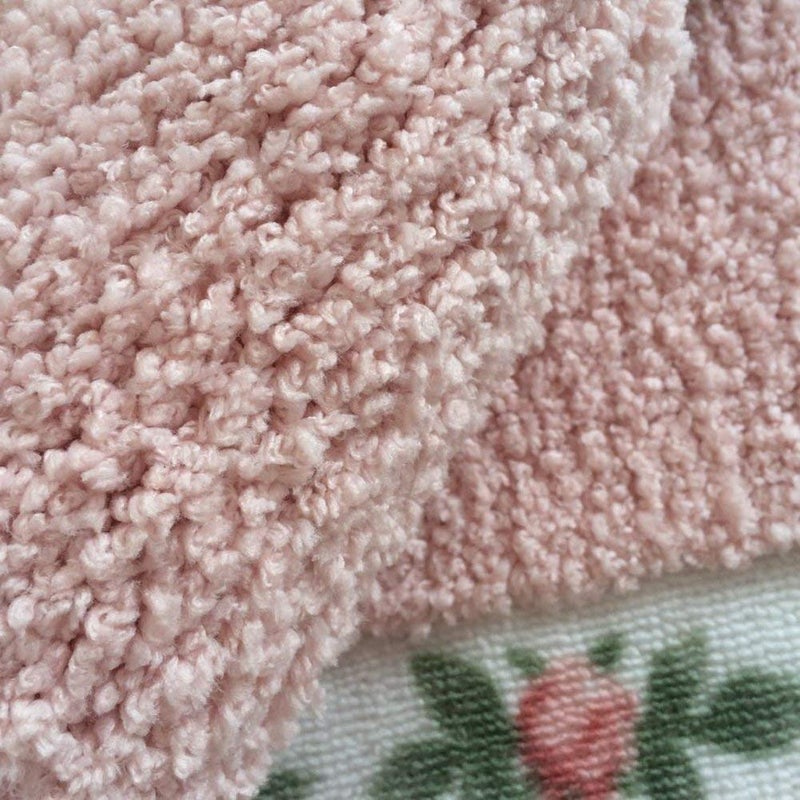 UKELER Non-Skid Floral Rose Bathroom Contour Rugs, Set of 2 Soft Shaggy Non Slip Bath Shower Mat and U-Shaped Toilet Floor Rugs, Pink - Image 5