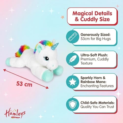 Hamleys 53cm Lash Z Lying Unicorn Plush – Soft White Stuffed Toy with Multicolour Tail | Cuddly & Magical Plush Animal for Kids | Fantasy-Themed Stuffed Toy Gift for Kids and Adult - Image 4